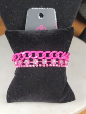 Pink Chain and Rhinestone Layered Bracelet